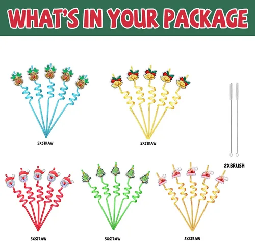 Miniatura 6 de 25 regalos de fiesta de Navidad con purpurina, regalos de actividades de Navidad, pajitas locas para beber, regalos para niños y adultos