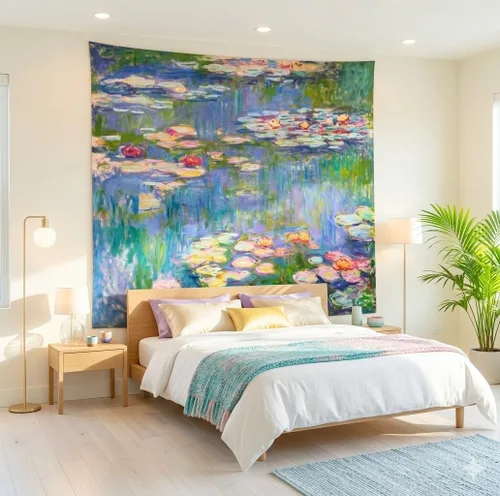 Miniatura 2 de Avinyl Monet - Tapiz de pared de lirio de agua, póster artístico de plantas florales verdes para dormitorio, niñas, niños, pequeño estanque