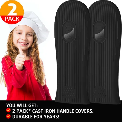 Miniatura 8 de Cbiumpro Paquete de 2 cubiertas de mango de hierro fundido, funda de silicona resistente al calor para sartén de hierro fundido en caliente