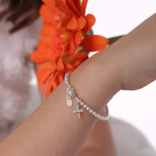 Miniatura 4 de Pulsera de niña chapada en oro de 14 quilates con encanto de cruz infinita para niñas bautizos, bautizos, primera comunión y regalo de recuerdo