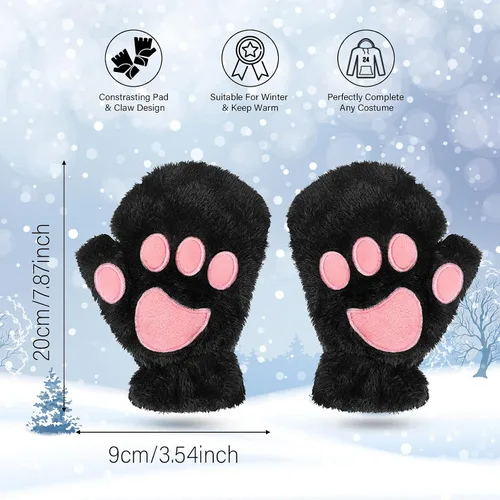 Miniatura 6 de SATINIOR 3 pares de guantes de pata de gato, guantes sin dedos, guantes de felpa de invierno para mujeres y niñas