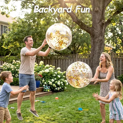 Miniatura 7 de FUTUREPLUSX Pelotas de playa con purpurina de 16 pulgadas, 2 bolas de piscina inflables con confeti dorado para niños, cumpleaños, verano, fiesta