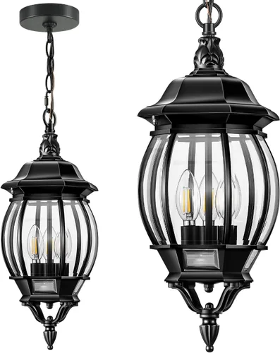 Miniatura 9 de VIANIS Lámpara colgante negra para exteriores, luces exteriores colgantes de aluminio con impermeable, luces de techo al aire libre para porche