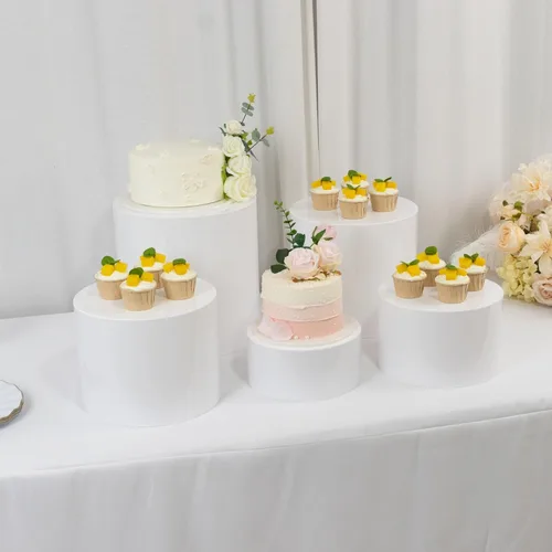 Efavormart - Juego de 5 soportes redondos de acrílico blanco para tartas, elevadores cilíndricos blancos para mesas de postre, bodas y grandes