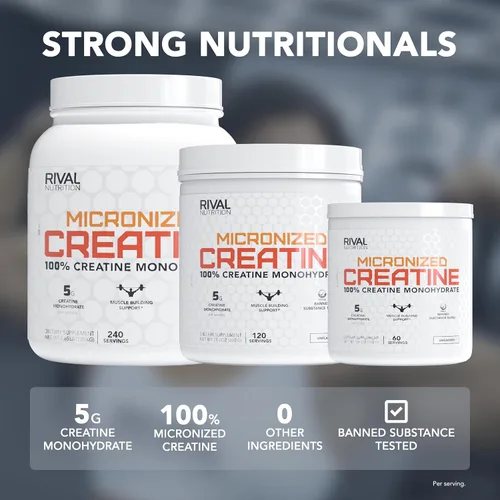 Miniatura 3 de RIVAL NUTRITION Creatina micronizada I 100% creatina monohidrato en polvo I sin sabor, 120 porciones, 21.16 oz por envase I 0.18 oz por porción I