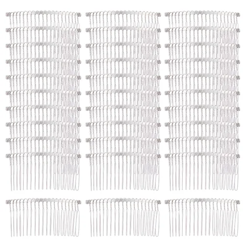 Cinaci Paquete de 30 peines laterales de metal plateado con 20 dientes, tocados franceses decorativos, soporte para moño, peine de alambre,