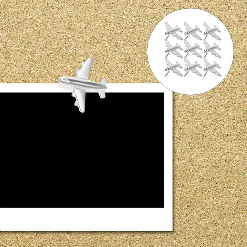 Miniatura 4 de ABOOFAN 48 tachuelas de pulgar en forma de avión para mapas, tableros de corcho y paredes de fotos, chinchetas de metal para decoración de oficina