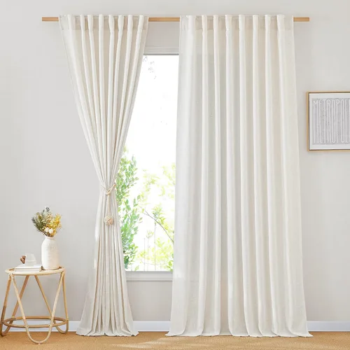 Miniatura 27 de NICETOWN Cortinas de lino semitraslúcidas para dormitorio, bolsillos para barra y pestaña trasera, tratamientos de ventana transparentes de lino