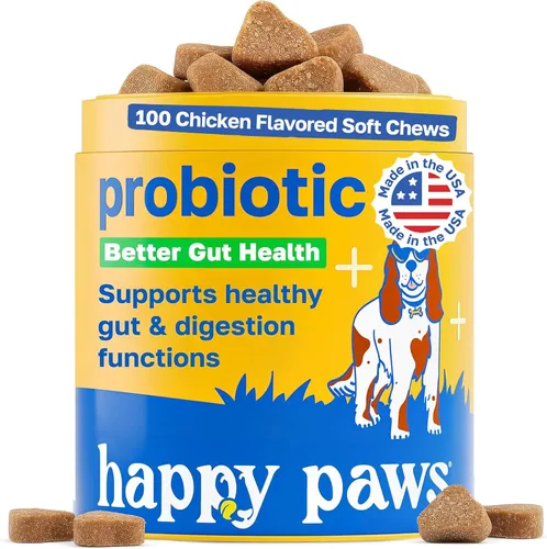 Miniatura 10 de Happy Paws Apoyo probiótico para la salud intestinal para perros, masticables suaves con probióticos, semillas de calabaza, batata, hinojo, aceite