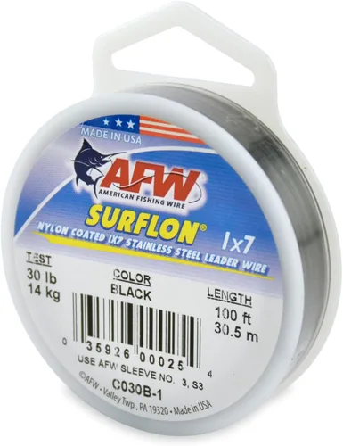 Miniatura 60 de Alambre de pesca americano Surflon recubierto de nailon 1x7 de acero inoxidable, línea líder de pesca para agua salada, prueba de 10 libras - prueba