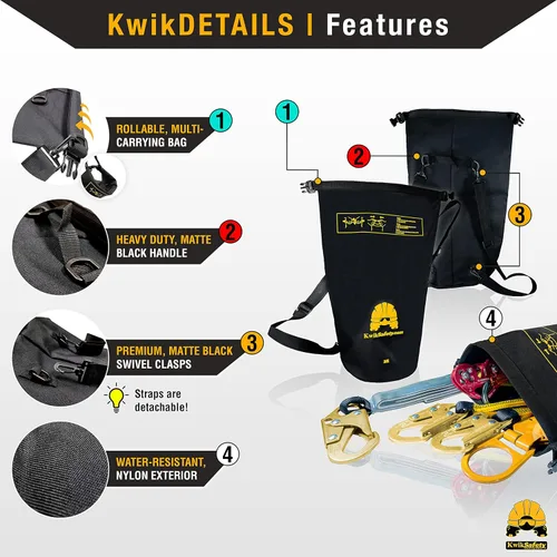 Miniatura 7 de KwikSafety - Charlotte, NC - Kit TSUNAMI [cuerda trenzada de alta calidad] Línea de vida vertical, arnés de seguridad de anillo 1-D, cordón ligero