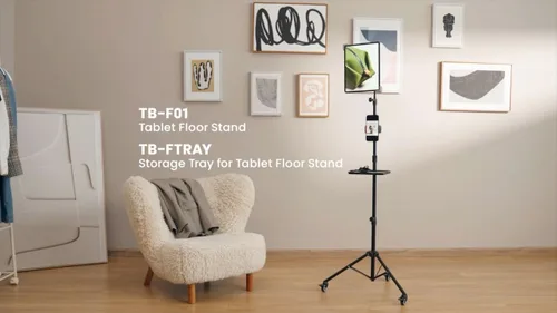 Miniatura 5 de Mount Plus TB-F01 Soporte de trípode de piso de cuello de cisne con rueda para iPhone, iPad, iPad Pro y otras tabletas tamaño 9" a 15" con rotación