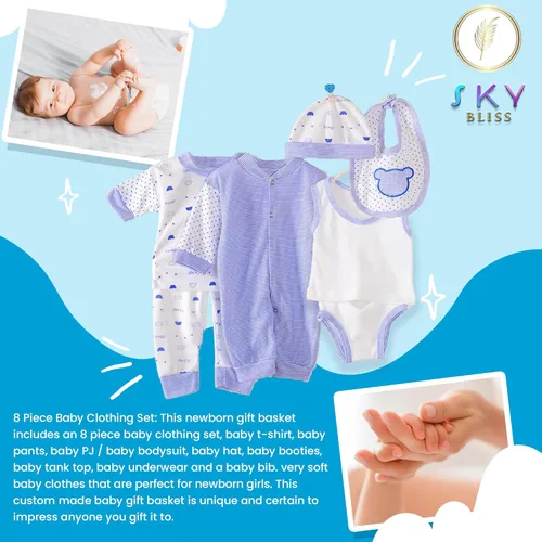 Miniatura 5 de Sky Bliss Set de regalo para bebé de 20 piezas (azul), juego de regalo para bebé recién nacido, ropa de bebé, oso de peluche, chupete, kit de aseo