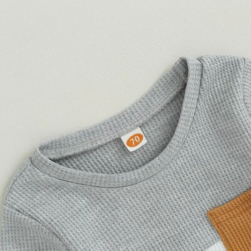 Miniatura 4 de Ropa de bebé niño de 0 a 3 años, sudadera con retazos de gofre, camisa y pantalones, traje de otoño e invierno