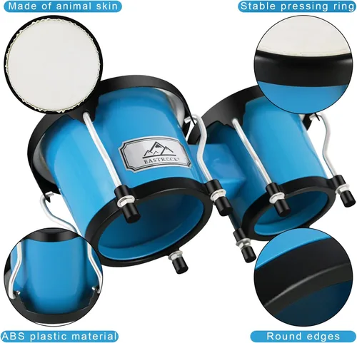 Miniatura 2 de EASTROCK Tambor Bongo de 4" y 5" Juego para Adultos, Tambores Bongos de Percusión con Llave de Afinación (Azul)