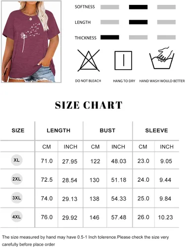 Miniatura 6 de Camiseta de verano para mujer, talla grande, con diente de león, manga corta, cuello redondo, holgada, casual