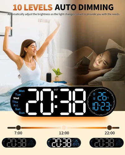 Miniatura 6 de Reloj de pared digital grande de 17.2 pulgadas con control remoto de 9 colores cambiantes, fecha, semana, temperatura, atenuación de brillo