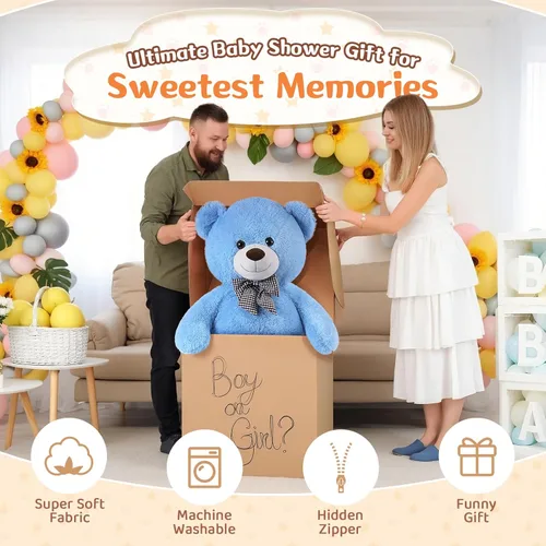 Miniatura 6 de MorisMos Oso de peluche gigante con corbata de 4 pies, 47 pulgadas, oso de peluche grande clásico, regalo para novia novio en cumpleaños, azul