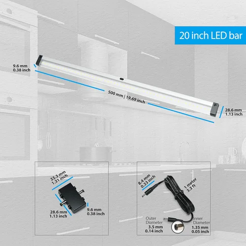 Miniatura 5 de EShine Tira de iluminación LED extra larga de 20 pulgadas regulable debajo del gabinete con sensor de movimiento de onda manual, negro