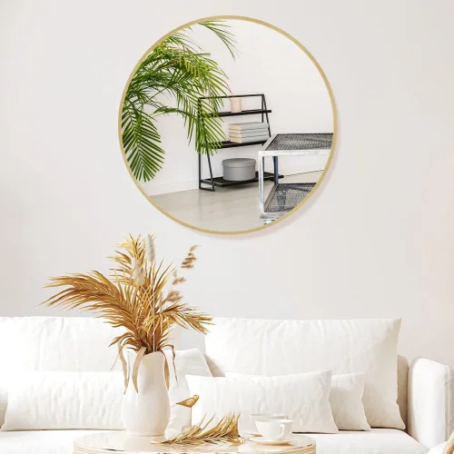 Miniatura 3 de Itrue Espejo de pared redondo de 30 pulgadas, espejo de tocador de baño con marco de metal dorado cepillado, espejo de vidrio HD con respaldo