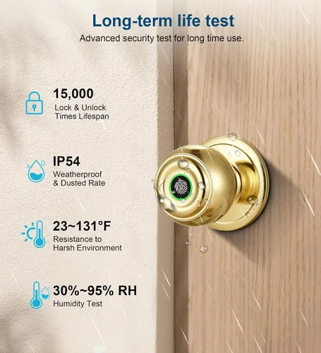 Miniatura 3 de Fingerprint Door Lock, Smart Fingerprint Door Knob with Lock, Biometric Door knob with App Control & Key, Keyless Entry Door Locks for Bedrooms
