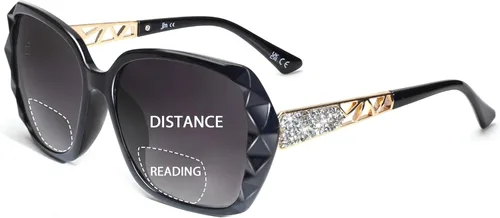 Miniatura 9 de JM Paquete de 2 Gafas de Sol de Lectura Bifocales para Mujeres de Moda Cuadradas de Gran Tamaño Lentes de Sol Lectoras para Lectura al Aire Libre
