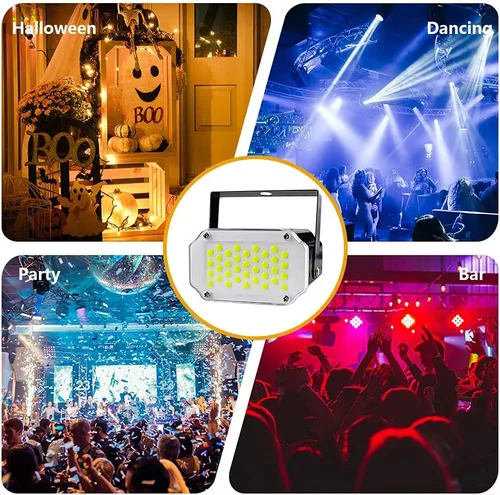 Miniatura 2 de Luz estroboscópica de Halloween, 36 luces LED estroboscópicas blancas superbrillantes, activadas por sonido y control de velocidad de flash, mini