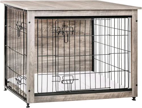 Miniatura 42 de DWANTON Mueble de jaula para perros con cojín, mesa de madera para perros con puertas dobles, casa de perro de interior, tamaño pequeño, mediano