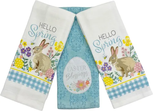 Miniatura 9 de Serafina Home Toallas de mano para platos de cocina de primavera de Pascua: flores de huevos de conejo blanco rosa, lindo y colorido, 100% algodón