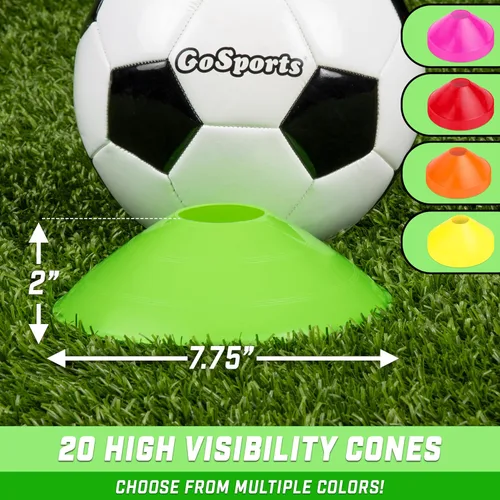 Miniatura 2 de GoSports - Conos deportivos premium para entrenamiento de agilidad y ejercicios - Paquete de 20 unidades con bolsa - Naranja, verde, rosa, amarillo