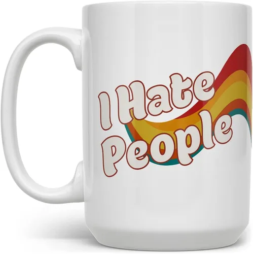 Loftipop Taza de café divertida retro con texto en inglés "I Hate People", regalo sarcástico para mujeres introvertidas, hombres, amigos, hermana,