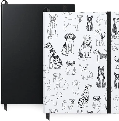 ARTEZA Cuadernos de diario, juego de 2, 6 x 8 pulgadas, 96 hojas, diseño de perros y negro, cuadernos estéticos con papel rayado suave