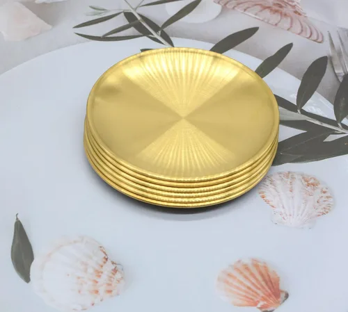 Miniatura 4 de 6 Piezas Bandejas Circulares para Baratijas de 5.5 Pulgadas, Acero Inoxidable Dorado, para Bandejas de Servir Almacenamiento de Toallas Plato