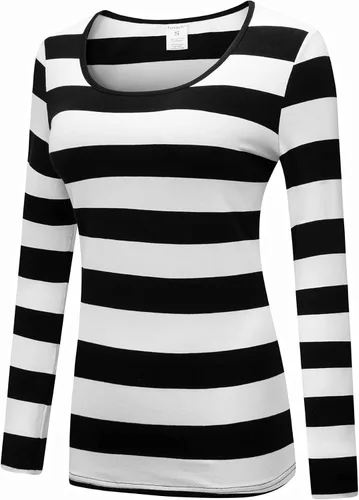 Miniatura 2 de Formeet17 Camiseta de manga larga a rayas para mujer, elástica, cómoda, cuello redondo