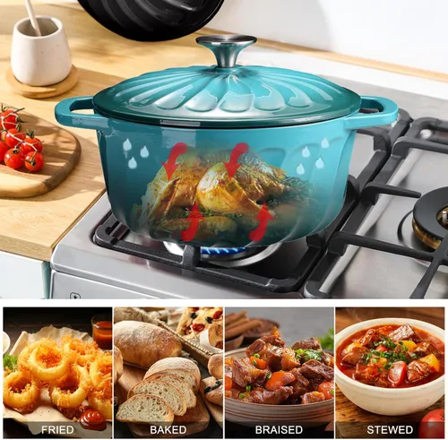 Miniatura 7 de Horno holandés de hierro fundido esmaltado con tapa, olla de horno holandés de hierro fundido de 3 cuartos de galón, olla de hierro fundido