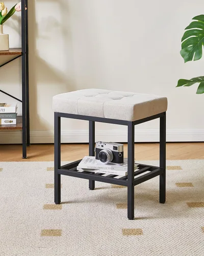 Miniatura 2 de IBUYKE Taburete de maquillaje rectangular con pies ajustables y espacio de almacenamiento, silla reposapiés, taburete de tocador de asiento de lino