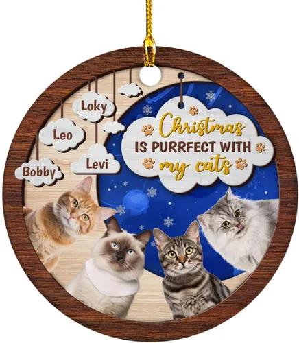 Miniatura 20 de Meowy Catmas - Divertido sombrero de Papá Noel con foto de gato, adorno de Navidad personalizado, regalos para gato, mamá, papá, lindo árbol
