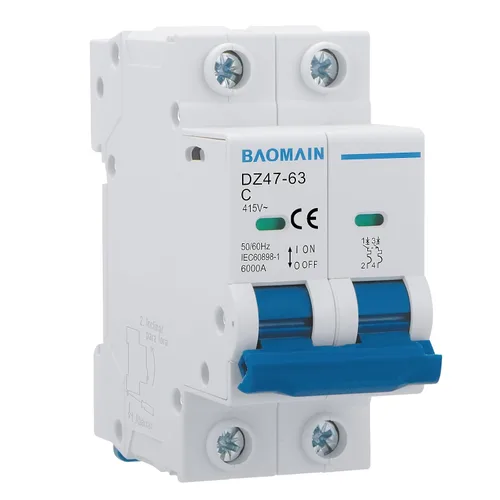 Baomain Disyuntor miniatura DZ47-63 Break AC 230V/400V 1Amp 2 Polo Montaje en riel DIN (1 Amp.) | Reliably protects AC home circuits from overloads