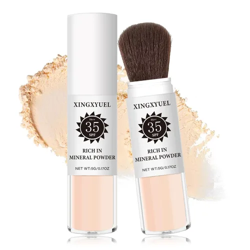 Miniatura 10 de Polvo de ajuste de protector solar mineral para cara y cuero cabelludo, SPF 35 polvo mineral cepillo protector solar control de aceite acabado mate