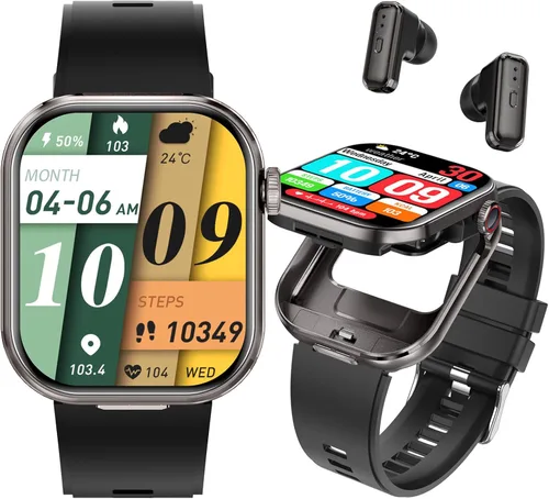 ZJX Reloj inteligente con auriculares, pantalla HD de 2.02 pulgadas, reloj de fitness para tomar/marcar, reloj inteligente 2 en 1 con auriculares