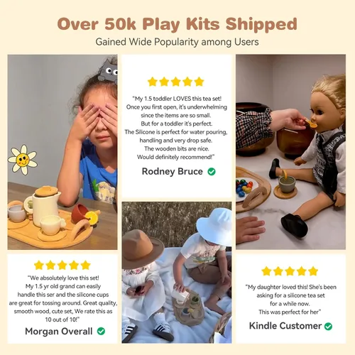 Miniatura 4 de Juego de té de madera Youuys para niños pequeños de 3 a 5 años, juegos de té para niñas pequeñas de 4 a 6 años, 14 piezas de accesorios de cocina