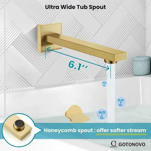 Miniatura 7 de gotonovo Sistema de ducha con boquilla de bañera, cabezal de ducha de lluvia montado en la pared y mango, juego combinado de grifo de ducha
