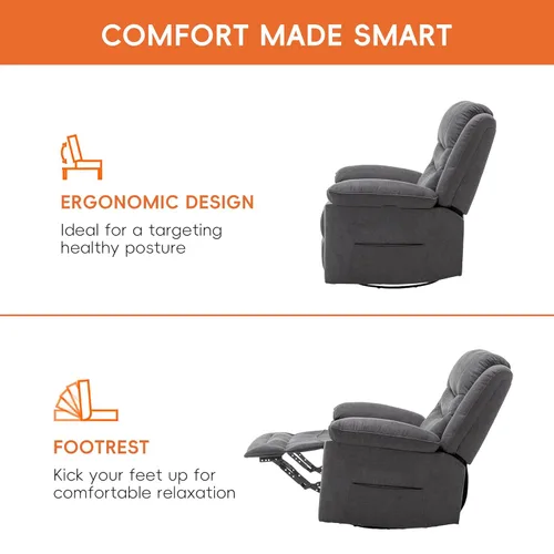 Miniatura 6 de Ketaiyou Sillón reclinable eléctrico giratorio con masaje y calor, puerto USB, posición infinita, mecedoras eléctricas de gran tamaño para sala