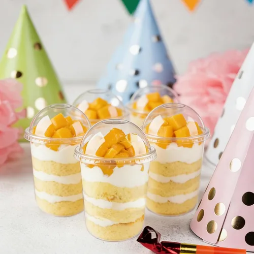 Miniatura 8 de Zezzxu Paquete de 50 Vasos de Postre de Plástico de 16 oz con Tapas de Cúpula (Sin Agujero) y Sporks, Vasos de Frutas Desechables Transparentes
