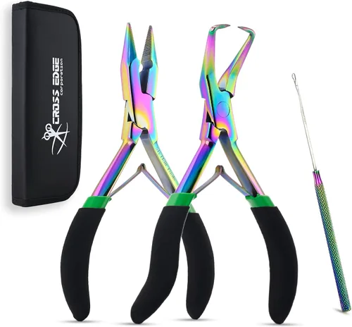 Kit de herramientas de extensión de cabello — Alicates para cerrar cuentas + alicates para quitar cuentas + aguja de tracción | Juego de instalación