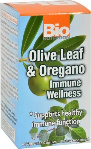 Bio Nutrition Immune Wellness - Paquete de 2 unidades de hoja de olivo y orégano - 60 cápsulas vegetarianas - Sin lácteos - Sin trigo -