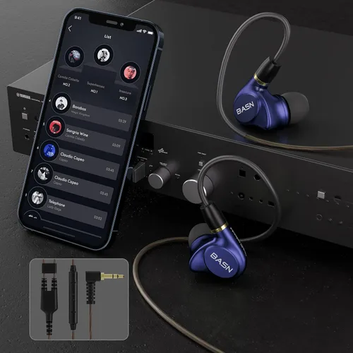 Miniatura 5 de BASN Metalen - Auriculares intrauditivos con 4 controladores, IEMs con aislamiento de ruido con graves profundos, para músicos, cantantes, Azul