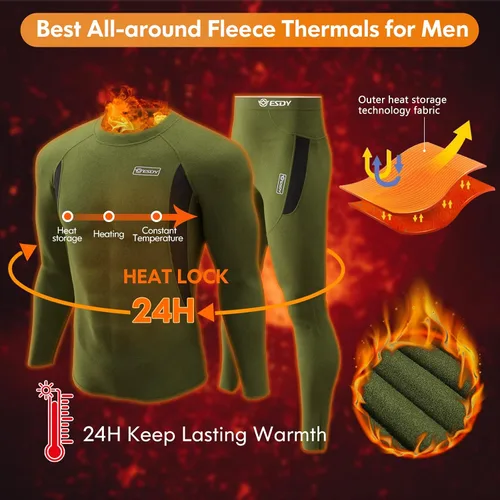 Miniatura 2 de Thermal Underwear for Men Long Johns Set with Fleece Lined Winter Hunting Gear Warm Base Layer Sport Top Bottom