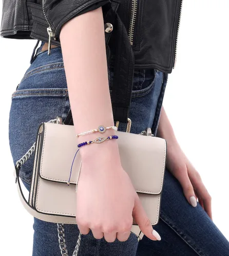 Miniatura 4 de BONITTER Pulseras contra el mal de ojo, pulseras de mejor amiga, pulsera a juego para pareja, amistad, novio, novia, regalo de San Valentín
