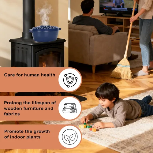 Miniatura 4 de Vaporizador para estufa de leña, humidificador de estufa de leña de 2.5 cuartos de galón, humidificador de hierro fundido recubierto de esmalte